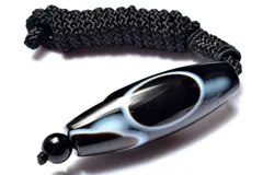 【１点物】チベット産 黒天眼石と水晶共生　52x17(丸玉8)mm　天珠手編み ペンダントネックレス パワーストーン 天然石 _PC9062