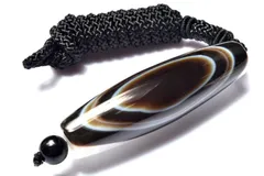 【１点物】チベット産 黒天眼石と水晶共生　63x18(丸玉8)mm　天珠手編み ペンダントネックレス パワーストーン 天然石 _PC9063