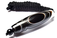 【１点物】チベット産 黒天眼石と水晶共生　65x17(丸玉8)mm　天珠手編み ペンダントネックレス パワーストーン 天然石 _PC9069