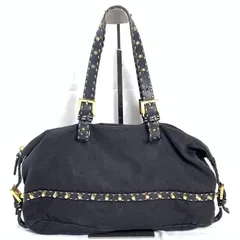 FENDI フェンディ セレリア スタッズ レザー/キャンバス レディース トート ハンドバッグ ブラック  35cm