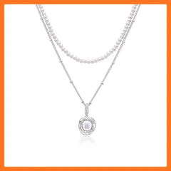 【新品】 [ARSIS] ネックレス レディース ペンダント 金属アレルギー対応 18Kプラチナコーティング サージカルステンレス ダブルチェン 5A級ジルコニア 真珠光沢 おしゃれ プレゼント デイリー ジュエリー 普段使い 調節可能 クリスマスギフト  1