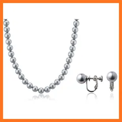 【新品】 aniva・organic(アニバ・オーガニック) [アニバオーガニック] [人工真珠の最高級品] [あこや・本真珠にも劣らない美しい輝き] パールネックレス 冠婚葬祭 日本製 天然貝核 クラスプ留め イヤリング セット 45cm 8mm珠 グレ 1