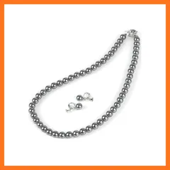 【新品】 PLUSTER 貝パール ネックレス 冠婚葬祭用 イヤリング セット 【 本真珠 本物 8mm グレー】 あこや真珠 宇和島 真珠 パール 結婚式 卒業式 入学式（ギフトボックスセット）/ レディース メンズ 誕生日 ギフト プレゼント [ジュエリー