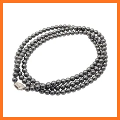 【新品】 [咲屋] パールネックレス 8mm 120cm シルバーブラック ケース付き 貝パール 真珠 冠婚葬祭 卒業式 入学式 花珠級 天然貝核 0