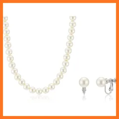 【新品】 [miwaki] 貝パールネックレス イヤリング セット 真珠 パール マグネットクラスプ レディース ジュエリーボックス付き 日本製 シルバー n3647 8mm x 42cm 8mm E セット 1