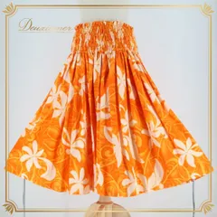 フラダンス 衣装 パウスカート セキノレーシングスポーツ オレンジ系 日本製 シングル ティアレ柄 ツーカラー かわいい 鮮やか 華やか 明るい 橙 白 ハワイアン アロハ ハワイアンプリント フラ ダンス レッスン 練習 フラダンス用スカート おしゃれ 花柄