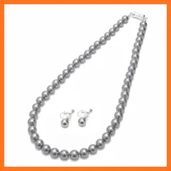 【新品】 [CRANES COLLECTION] パール ネックレス マグネット留め具 イヤリング ピアス セット 日本製 天然最高花珠貝パール 真珠 8mm珠 ホワイト グレー ケース付 書付 選べるカラー・6サイズ (グレー/イヤリング(8mm珠) セ 0