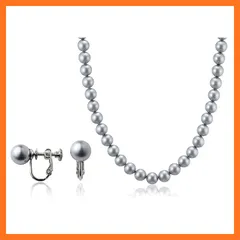 【新品】 aniva・organic(アニバ・オーガニック) [アニバオーガニック] [人工真珠の高級品] [あこや・本真珠にも劣らない美しい輝き] パールネックレス 冠婚葬祭 日本製 天然貝核 クラスプ留め イヤリング セット 7.5-7.8mm珠 グレ 1