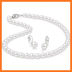 【新品】 [KRKC] パールネックレスセット 8mm 冠婚葬祭用 【ピアス/イヤリング】 カジュアルパールネックレス 大粒真珠 レディースアクセサリー 誕生日ギフト結婚式 冠婚葬祭 卒業式 入学式 母の日プレゼント ギフトボックス付き ホワイト/ブラック 1