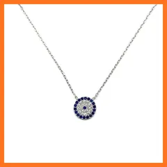 【新品】 Mystic Jewels - 925スターリングシルバーネックレス、トルコアイペンダント付き - ラウンドキュービックジルコニアシルバー 0