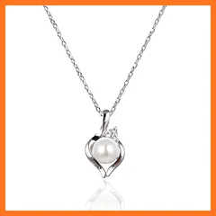 【新品】 [Cute jewelry　Mei Leaf] 淡水パール 淡水真珠 貝パール ネックレス レディース シルバー925 アジャスター付き (b 流線型) 0