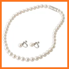 【新品】 パールネックレス 【 日本製 花珠貝パール 】 大粒 マグネット式 真珠のネックレス 【 選べる パールピアス イヤリング セット 】真珠 9mm 結婚式 冠婚葬祭 卒業式 入学式 アクセサリー [ まつよ 花珠貝パール ] 長さ: 42cm 4 0