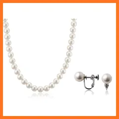 【新品】 aniva・organic(アニバ・オーガニック) [アニバオーガニック] [人工真珠の最高級品] [あこや・本真珠にも劣らない美しい輝き] パールネックレス 冠婚葬祭 日本製 天然貝核 クラスプ留め イヤリング セット 40cm 8mm珠 ホワ 1