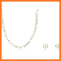 【新品】 miwaki 貝パールネックレス ピアス セット 真珠 パール マグネットクラスプ レディース ジュエリーボックス付き 日本製 シルバー n3647 8mm x 42cm 8mm P セット 1