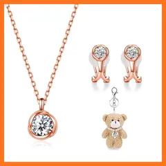 【新品】 [Free bird] ネックレス レディース イヤークリップ セット 「バラのキッス」 最高級 ジルコニア ピンクゴールド ペンダント シルバー 誕生日 バレンタイン ギフト ホワイトデー お返し 入学式 卒業式 0