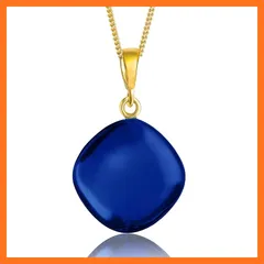 【新品】 [Amber by Mazukna] 琥珀 ネックレス ペンダント スクエア型 ＜専用ジュエリーボックス付き＞ Silver925 ゴールドプレーティングチェーン 約45cm レディース 軽量 上品なジュエリー ギフト 品質書付属 (ブルー) 1