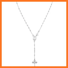 【新品】 MiaBella 18Kゴールドメッキ スターリングシルバー イタリア製 ロザリオビーズ 十字架 Yネックレスチェーン レディース メンズ 20インチ 0