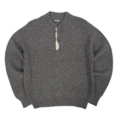 ランズエンド LANDS' END 90s 90年代 MADE IN USA ヘンリーネック ウールニット 無地 ヴィンテージ アメリカ製 古着 メンズ ニット セーター グレー L【中古】