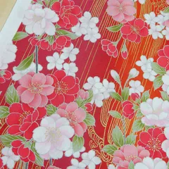 1ｍ　2900-1B　レッド　生地 和柄 和花 シーチング 黒 赤 紺 布地 110cm幅