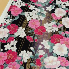 1ｍ　2900-1A　ブラック　生地 和柄 和花 シーチング 黒 赤 紺 布地 110cm幅