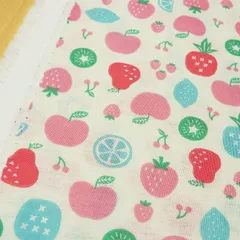 1ｍ　COCO2505-1A　濃ピンク　生地 布 フルーツ柄 スケアー ピンク 果物 くだもの 布地 110cm幅