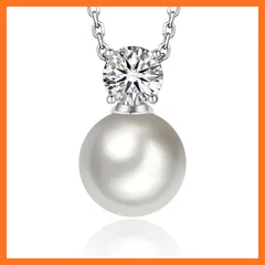 【新品】 [MomentWish] パールネックレス レディース 一粒 真珠 モアサナイト ペンダント シルバーチェーン（長40cm＋アジャスター5cm） 入学式 成人式 ギフトボックス付け 1