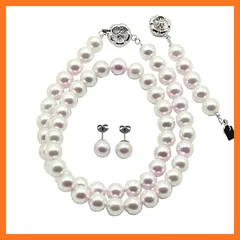 【新品】 [Mani・Mani] プレミアム 高級 貝パール 3点セット ８mm珠 冠婚葬祭 結婚式 ２通りの長さが楽しめるアジャスター付き 【日本製】 結婚式 ギフト 新社会人 お祝い 七五三 お受験 (ホワイト（ピアス）) 1