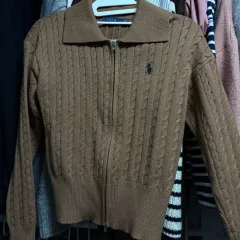 ポロラルフローレン ケーブル ニット ジップアップ ブラウン S