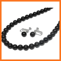 【新品】 [あなたと私の宝石箱] 天然ジェット ネックレス・ピアスセット・10ｍｍブラックフォーマルに 【ギフトラッピング済み】 [ジュエリー] イヤリング