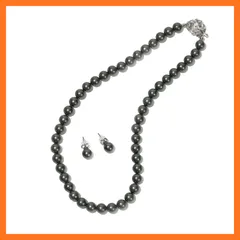 【新品】 [CRANES COLLECTION] 5年 パール ネックレス ピアス イヤリング セット 真珠 日本製 天然貝パール 8mm珠 自社生産 10サイズ 選べるケース ホワイト グレー ブラック (専用ジュエリーケース付き, ブラックグリーンピア 0
