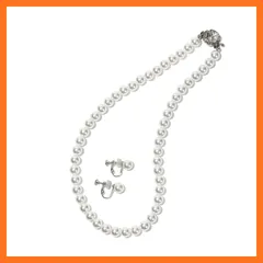 【新品】 [CRANES COLLECTION] 5年 パール ネックレス ピアス イヤリング セット 真珠 日本製 天然貝パール 8mm珠 自社生産 10サイズ 選べるケース ホワイト グレー ブラック (専用ジュエリーケース付き, ホワイトイヤリング, 1