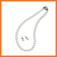 【新品】 [CRANES COLLECTION] 5年 パール ネックレス ピアス イヤリング セット 真珠 日本製 天然貝パール 8mm珠 自社生産 10サイズ 選べるケース ホワイト グレー ブラック (BOXケース/巾着袋付き, ホワイトピアス, 4 0