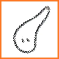 【新品】 [CRANES COLLECTION] 5年 パール ネックレス ピアス イヤリング セット 真珠 日本製 天然貝パール 8mm珠 自社生産 10サイズ 選べるケース ホワイト グレー ブラック (BOXケース/巾着袋付き, グレーピアス, 50 0