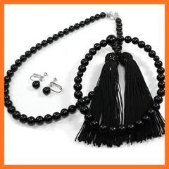 【新品】 [あなたと私の宝石箱] 天然ジェットネックレス・イヤリングorピアスセット8.0mm珠【ギフトラッピング済み】 (3点セットNE) 0