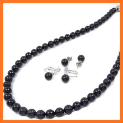 【新品】 [あなたと私の宝石箱] 天然ジェットネックレス・イヤリングorピアスセット8.0mm珠【ギフトラッピング済み】 (50cmピアス) 0