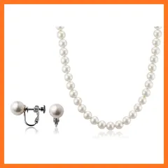 【新品】 aniva・organic(アニバ・オーガニック) [アニバオーガニック] [人工真珠の高級品] [あこや・本真珠にも劣らない美しい輝き] パールネックレス 冠婚葬祭 日本製 天然貝核 クラスプ留め イヤリング セット 7.5-7.8mm珠 ホワ 1