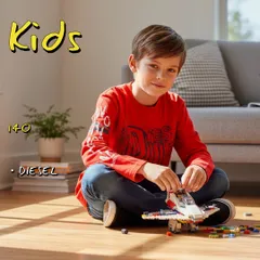 DIESELディーゼル キッズ140 コットン製ロゴグラフィックロングスリーブTシャツ 赤レッド【古着】【中古】【送料無料】