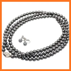 【新品】 [咲屋] パールネックレス 7mm 120cm ホワイト ケース付き 貝パール 真珠 冠婚葬祭 卒業式 入学式 花珠級 天然貝核 (ブラック/イヤリング) 0