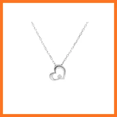 【新品】 PLUSTER ダイヤモンド ネックレス 一粒 (ハート ペンダント) アレルギー対応 シルバー925 プラチナ仕上げ ロジウムコーティング (ギフト ボックス セット) /レディース メンズ ジュエリー アクセサリー 誕生日 クリスマス プレゼ 1