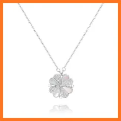 【新品】 [PetPong] 四つ葉のクローバーネックレス「幸運のシンボル」 ハート型ネックレスアクセサリー、925スターリングシルバーチェーン、金属アレルギー対応ペンダント、三つ葉のクローバー 鎖骨チェーンロング、パーティー、記念日、誕生日プレゼントに最 1