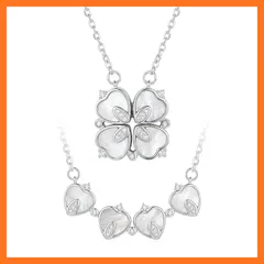 【新品】 [PetPong] 四つ葉のクローバーネックレスレディース 【心を結ぶ幸運】シルバー925 ネックレス 金属アレルギー対応ペンダントシンプルアクセサリー 女性の誕生日 記念日おしゃれ プレゼント 調節可能 ギフトラッピング付 1