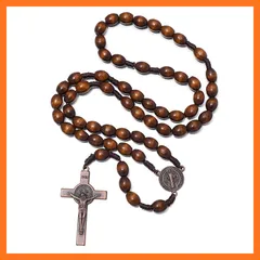【新品】 KOMIハンドメイド木製カトリックロザリオ、ロザリオビーズネックレス、ベツレヘムウッドクリスチャン祈り聖土メダル&メタルクロス、カトリックやキリスト教のギフトに。, S, ウッド 0