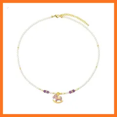 【新品】 [うるはし] 夢見る木馬 ネックレス レディース｜パール×天然石×エナメル彩色｜18K仕上げ パープル 上品 可愛い アート感 ヴィンテージ風 デザイン性 ギフト 人気 アクセサリー (レトロ) 0