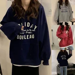 長袖パーカー フード付き 薄手 レディース 英字柄 プルオーバー ワイドスウェット 春秋 ゆったり オシャレ M-2XL（レッド）