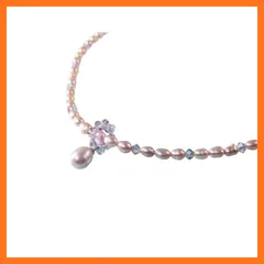 【新品】 淡水真珠 ネックレス 紫色がかった ナチュラルピンク 淡水真珠とスワロフスキーのクリスタル アジャスター付き金具 40cm ～ 45cm まで調節可能 1