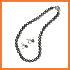 【新品】 [CRANES COLLECTION] 5年 パール ネックレス ピアス イヤリング セット 真珠 日本製 天然貝パール 8mm珠 自社生産 10サイズ 選べるケース ホワイト グレー ブラック (BOXケース/巾着袋付き, ブラックグリーンイヤ 0