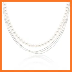 【新品】 [Tessalyn] レディース パール ネックレス重ね付け 華奢 淡水パール 真珠 チェーン 調節可能 フォーマル カジュアル ギフト プレゼント 0