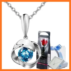 【新品】 [EVER FLAWLESS] ネックレス レディース スワロスキージルコニア採用 極上輝き ローズモチーフ プリザーブドフラワー セット ブルー クリスマス プレゼント 誕生日 誕プレ 0