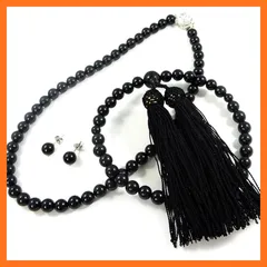 【新品】 [あなたと私の宝石箱] 天然ジェットネックレス・イヤリングorピアスセット8.0mm珠【ギフトラッピング済み】 0