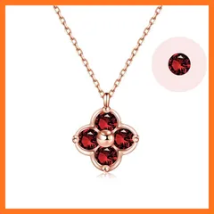 【新品】 [FH.bird] ガーネット ネックレス レディース ピンクゴールド 四つ葉 クローバー「幸運のお守りです」金属アレルギー対応 シルバー925 錆びない ネックレス 誕生石1月 赤い宝石 女子中学生が喜ぶ誕生日 プレゼント